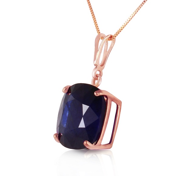 14K SOLID GOLD NECKLACE WITH CUSION SHAPE SAPPHIRE - Picture 2 of 6